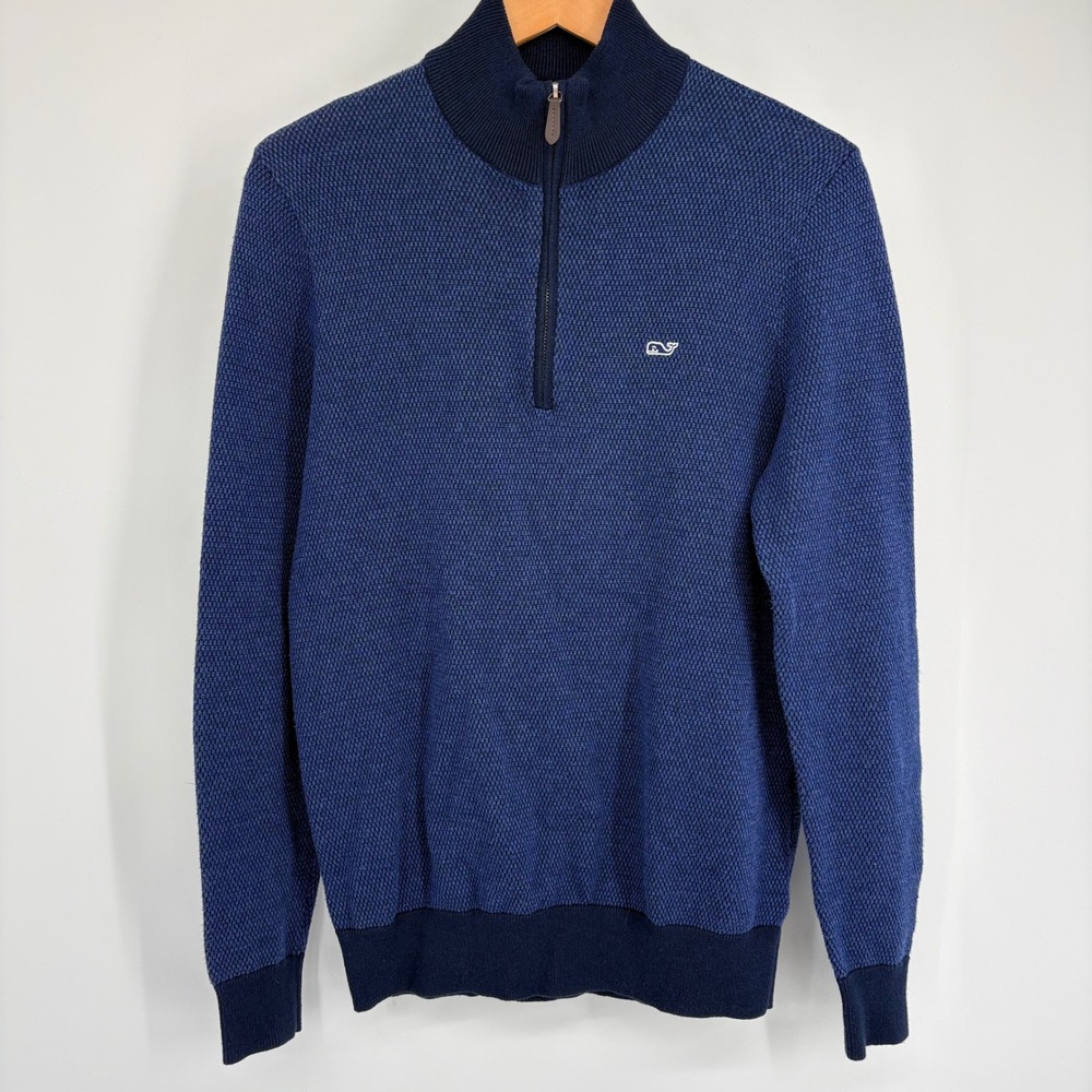 Vineyard Vines Mens XS Blue Textured Quarter Zip Sweater Cotton Wool‎ Preppy